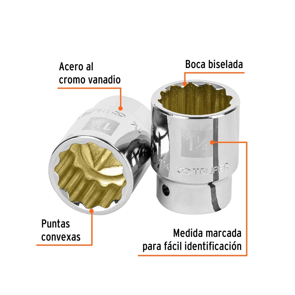 Dado de 1-1/4', 12 puntas, cuadro 3/4', Truper