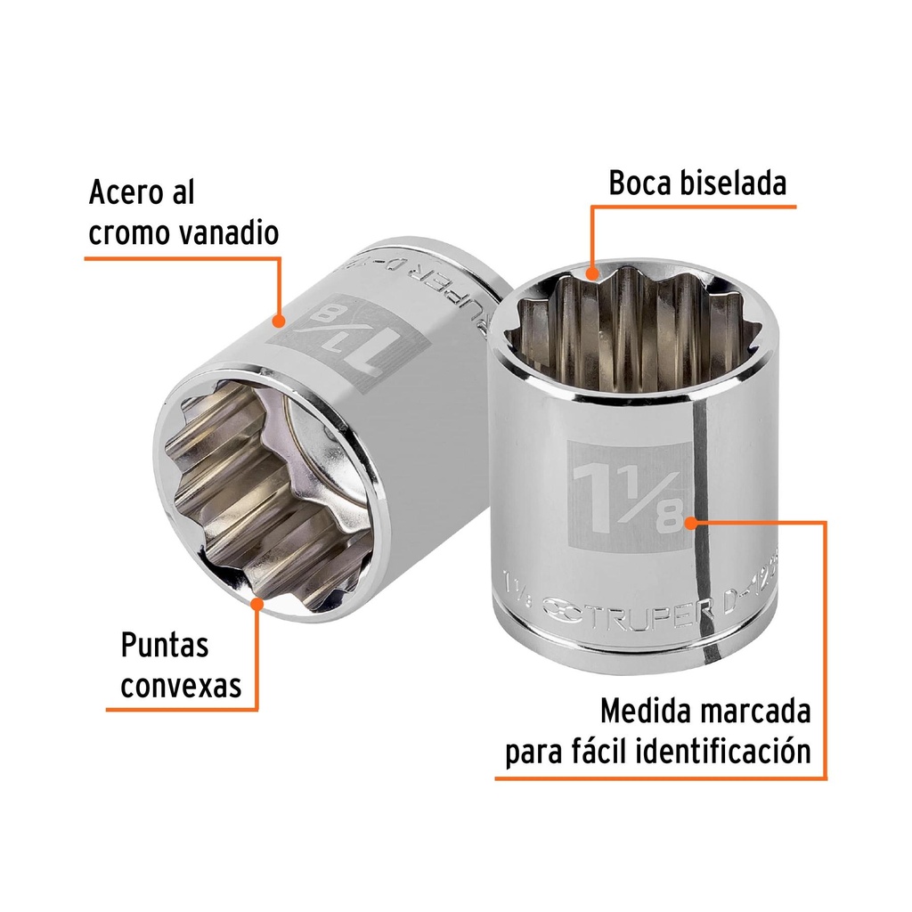 Dado de 1-1/8', 12 puntas, cuadro 1/2', Truper