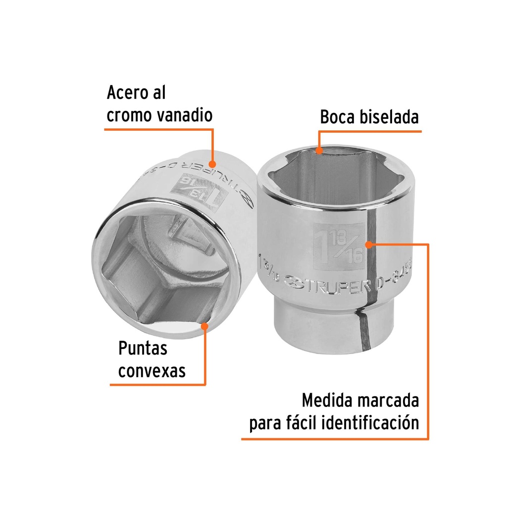 Dado de 1-13/16', 6 puntas, cuadro 3/4', Truper