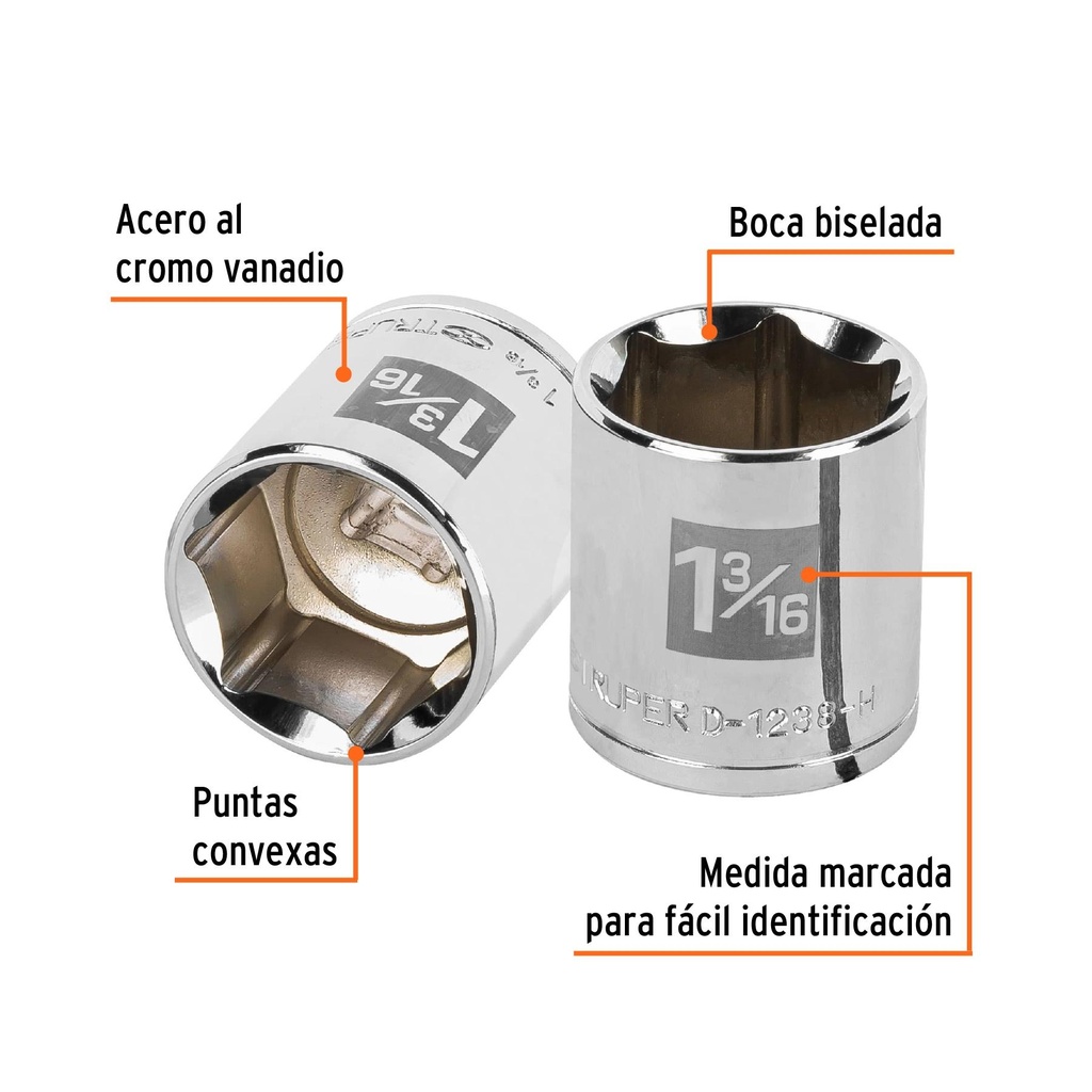 Dado de 1-3/16', 6 puntas, cuadro 1/2', Truper