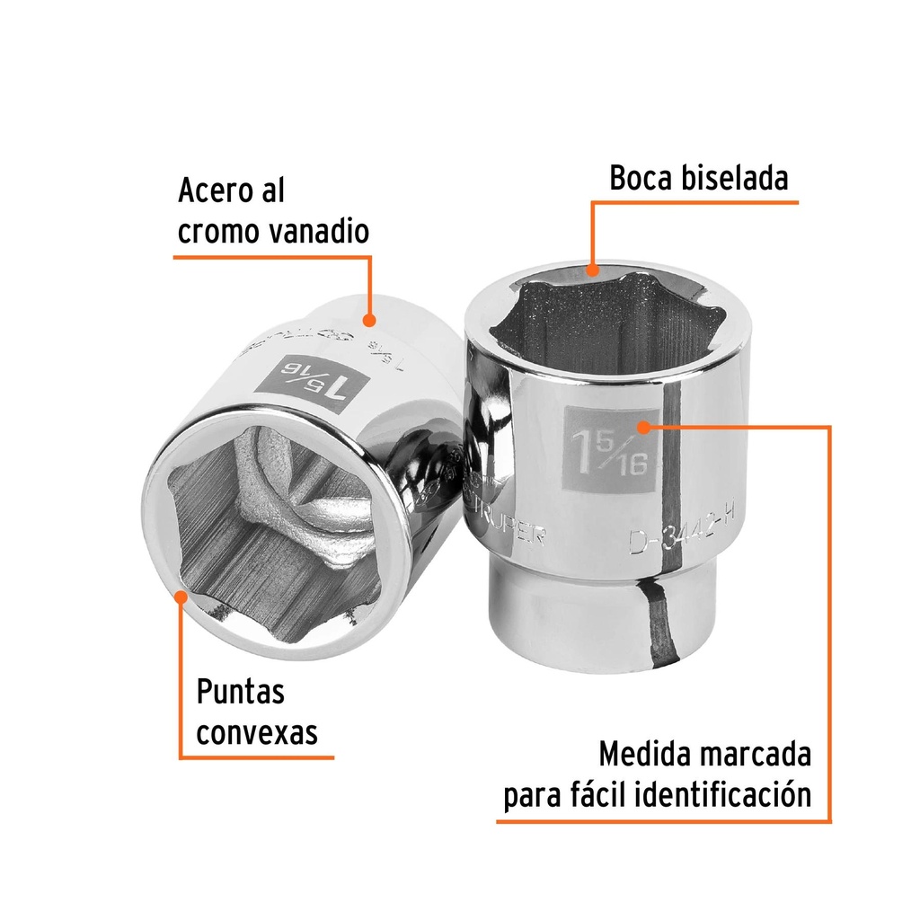 Dado de 1-5/16', 6 puntas, cuadro 3/4', Truper