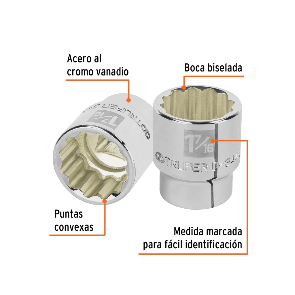 Dado de 1-7/16', 12 puntas, cuadro 3/4', Truper