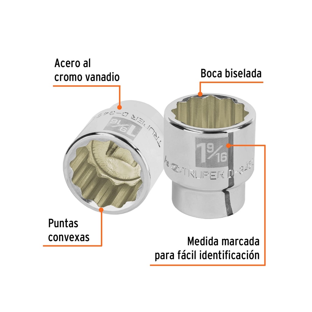 Dado de 1-9/16', 12 puntas, cuadro 3/4', Truper