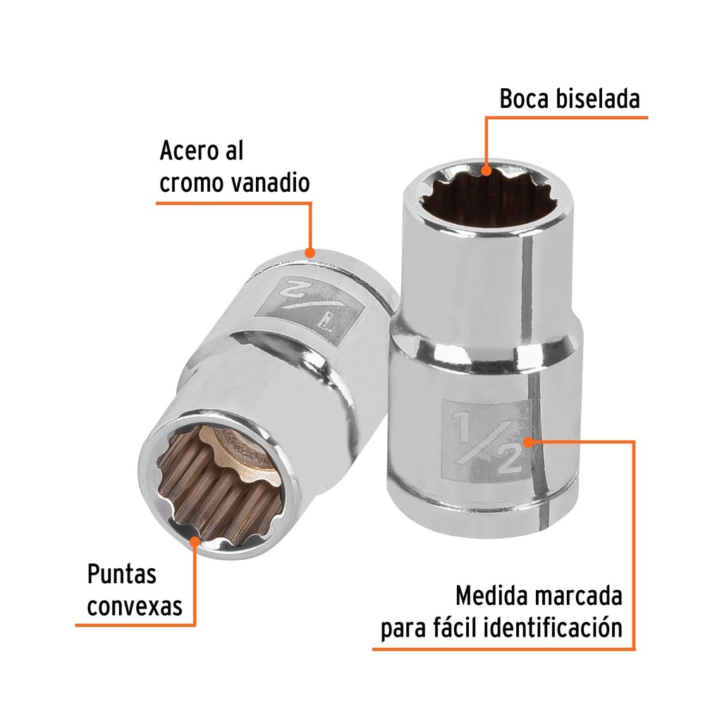 Dado de 1/2', 12 puntas, cuadro 1/2', Truper