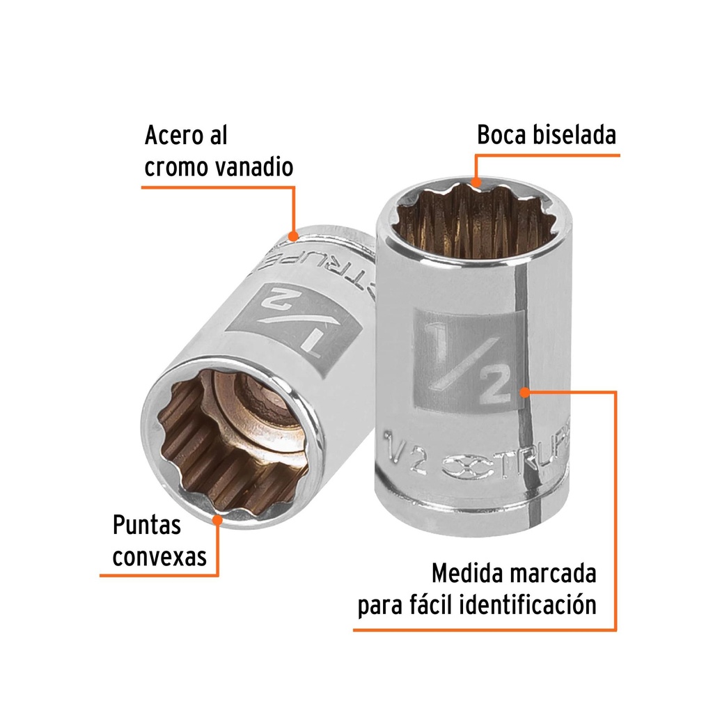 Dado de 1/2', 12 puntas, cuadro 3/8', Truper