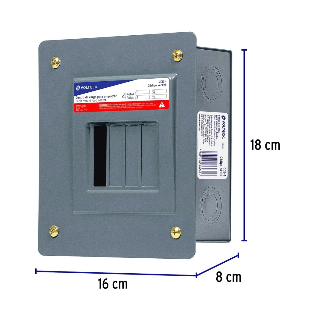 Centro de carga empotrable, 4 polos, Volteck