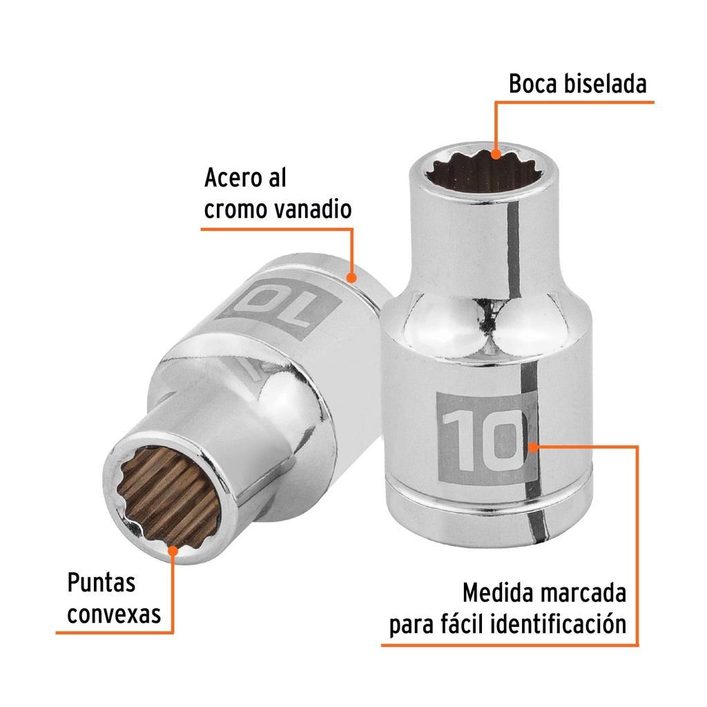 Dado de 10 mm, 12 puntas, cuadro 1/2', Truper