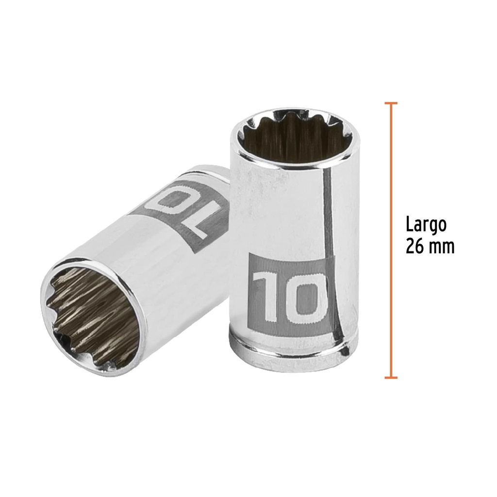 Dado de 10 mm, 12 puntas, cuadro 1/4', Truper