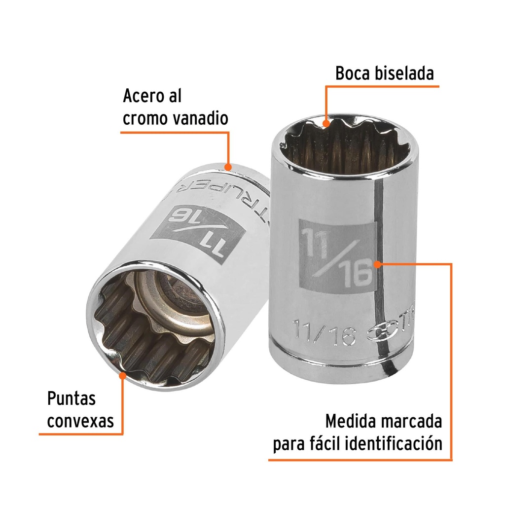 Dado de 11/16', 12 puntas, cuadro 1/2', Truper