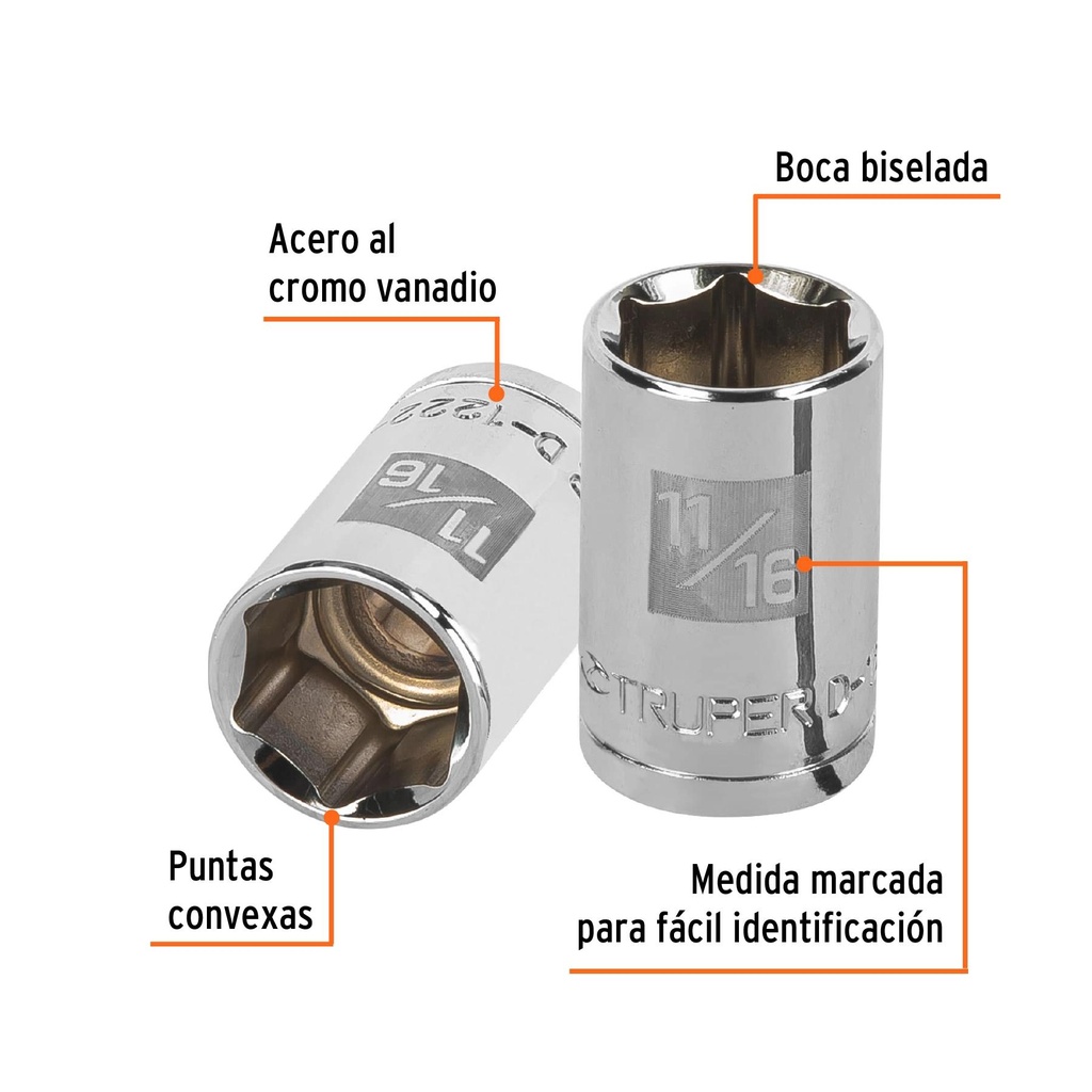 Dado de 11/16', 6 puntas, cuadro 1/2', Truper