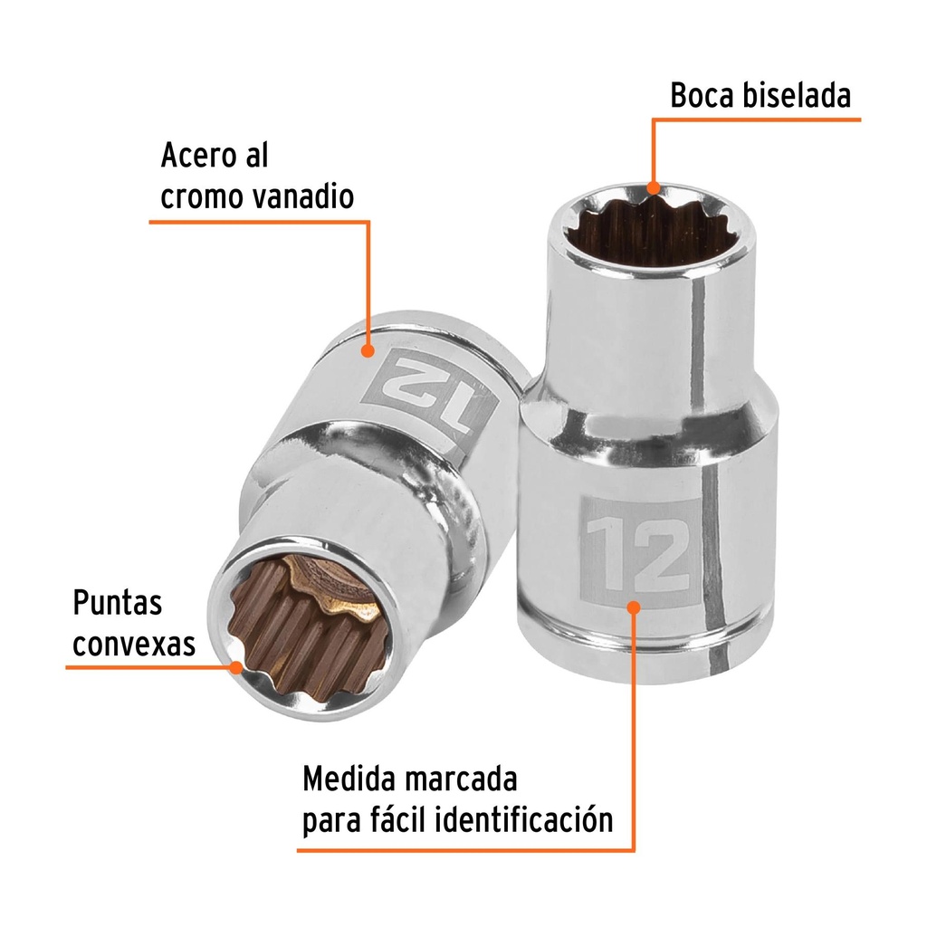 Dado de 12 mm, 12 puntas, cuadro 1/2', Truper