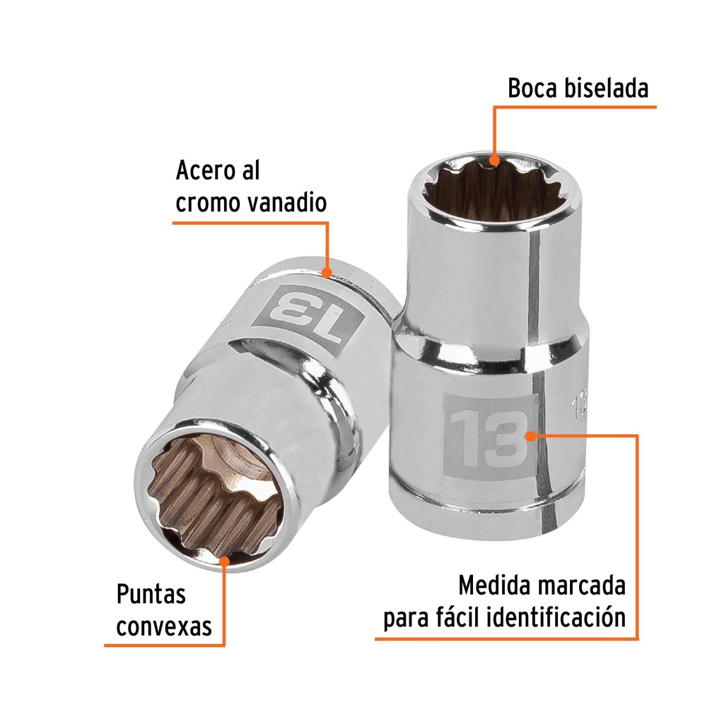 Dado de 13 mm, 12 puntas, cuadro 1/2', Truper