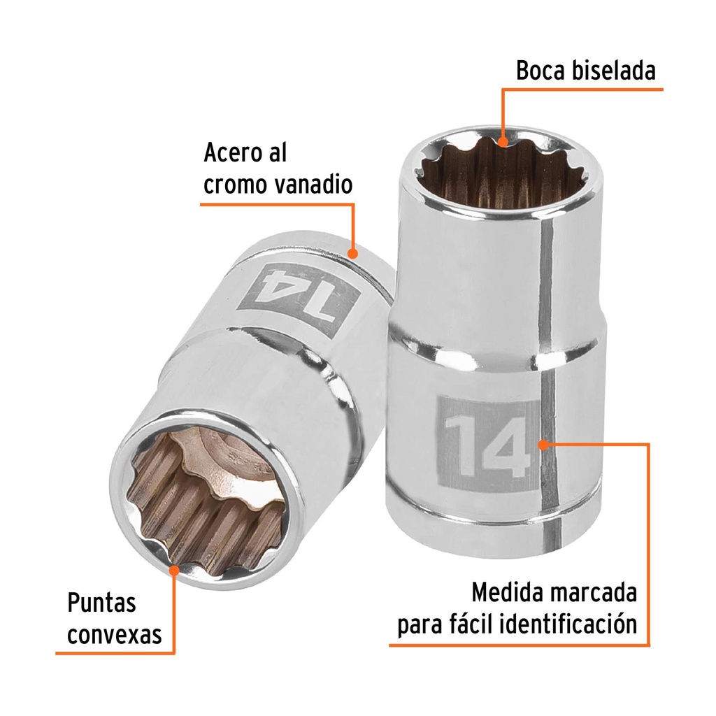 Dado de 14 mm, 12 puntas, cuadro 1/2', Truper