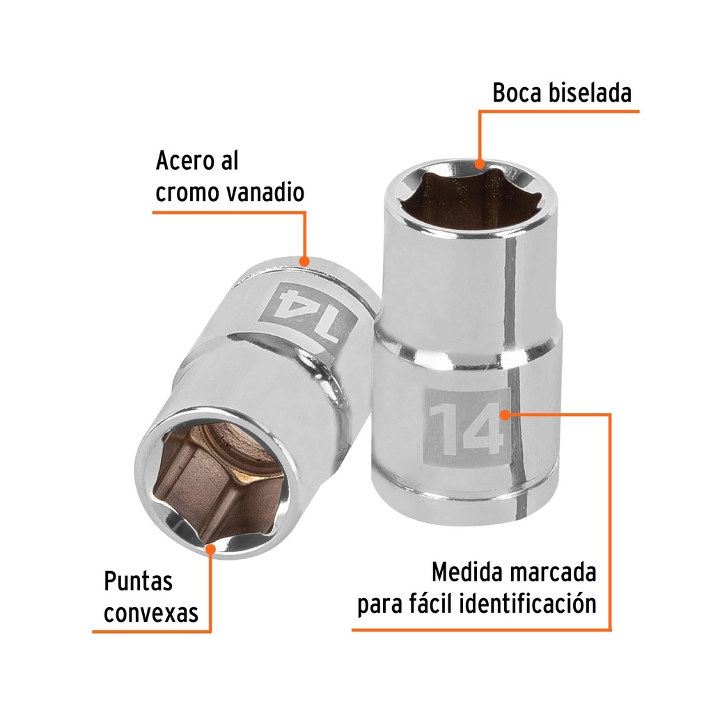 Dado de 14 mm, 6 puntas, cuadro 1/2', Truper