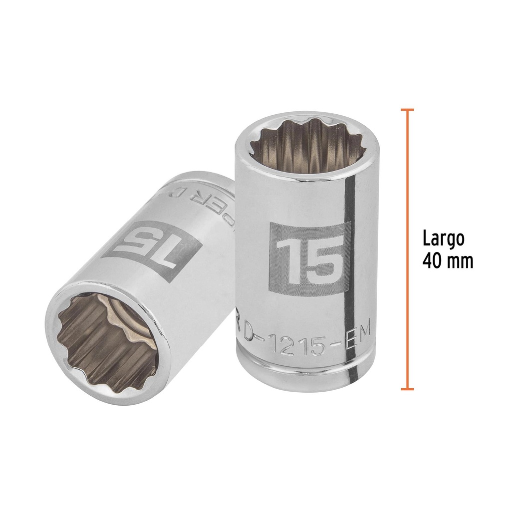 Dado de 15 mm, 12 puntas, cuadro 1/2', Truper