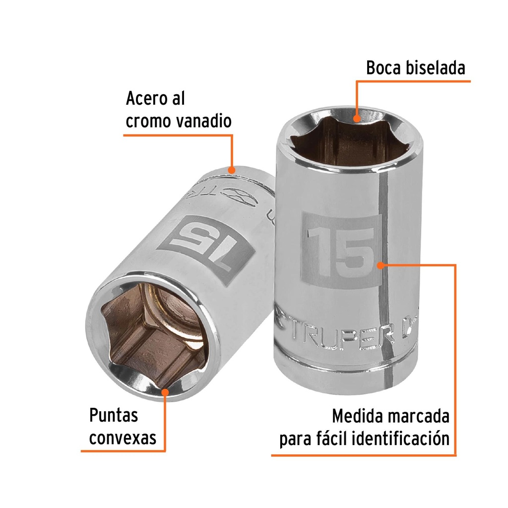 Dado de 15 mm, 6 puntas, cuadro 1/2', Truper