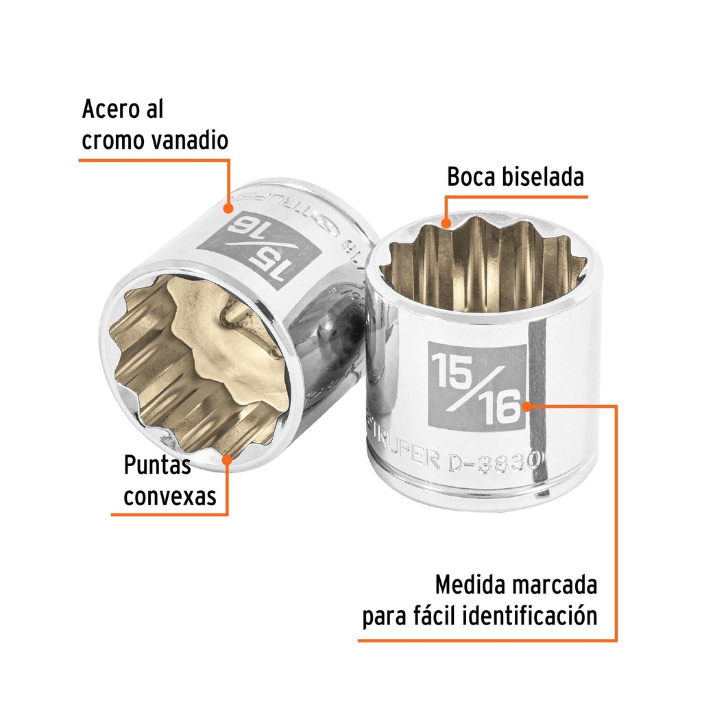 Dado de 15/16', 12 puntas, cuadro 3/8', Truper