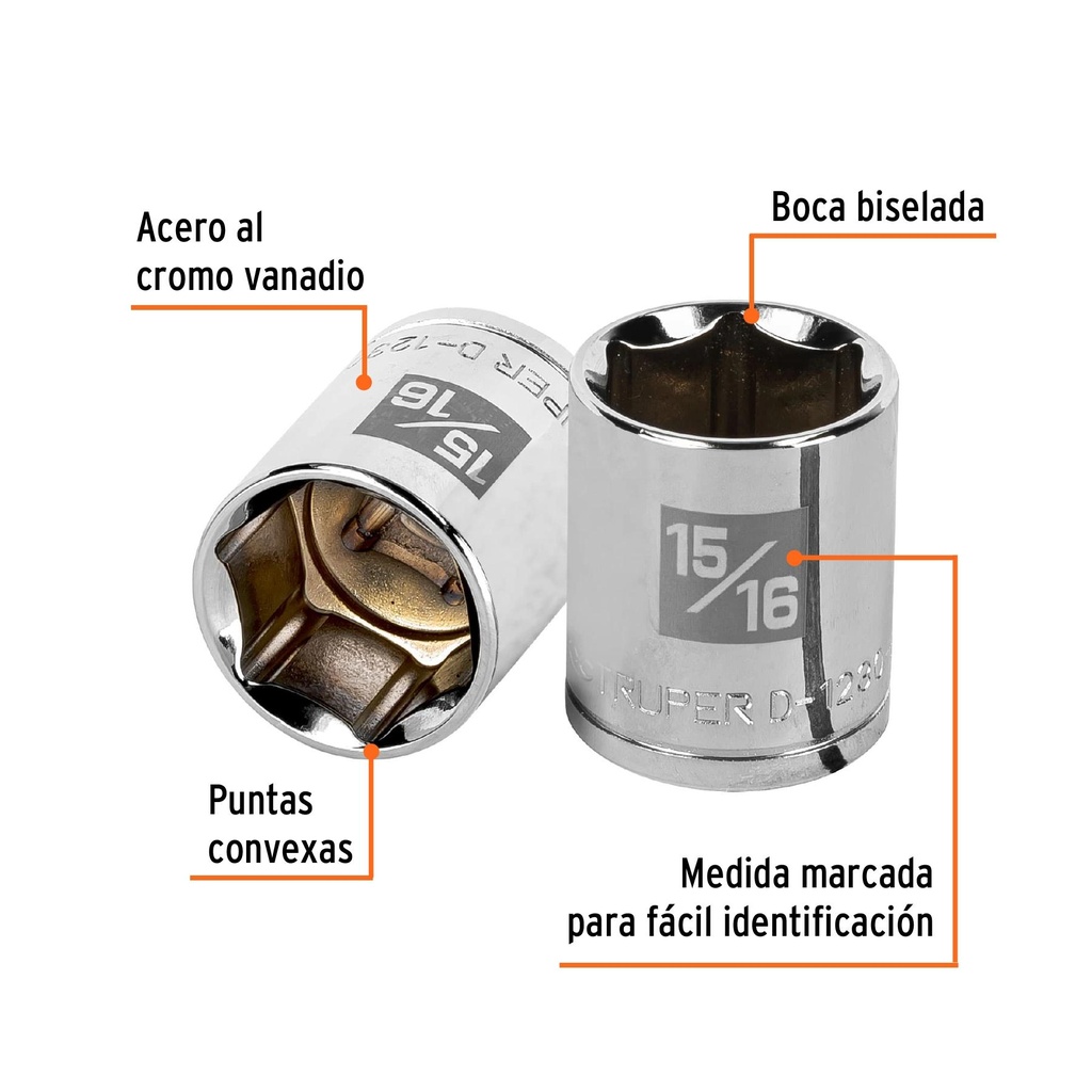 Dado de 15/16', 6 puntas, cuadro 1/2', Truper