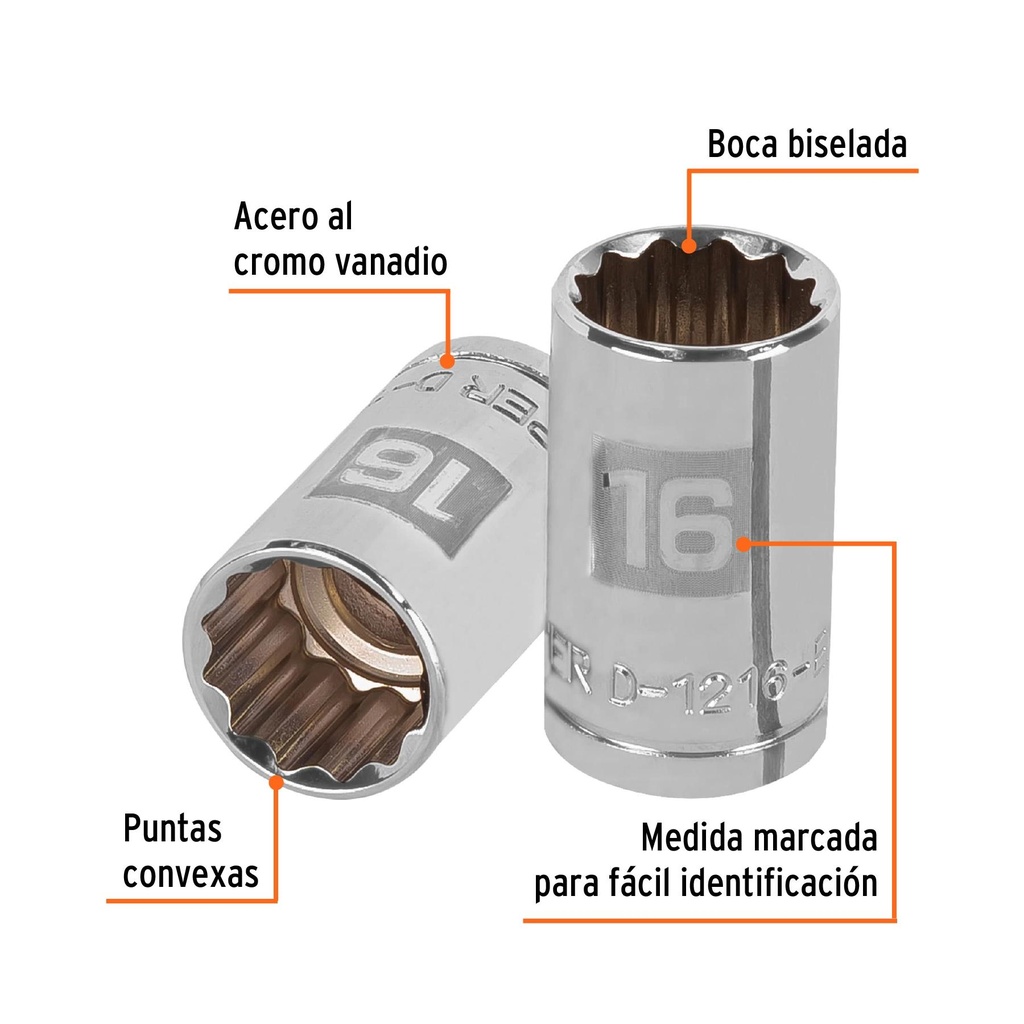 Dado de 16 mm, 12 puntas, cuadro 1/2', Truper