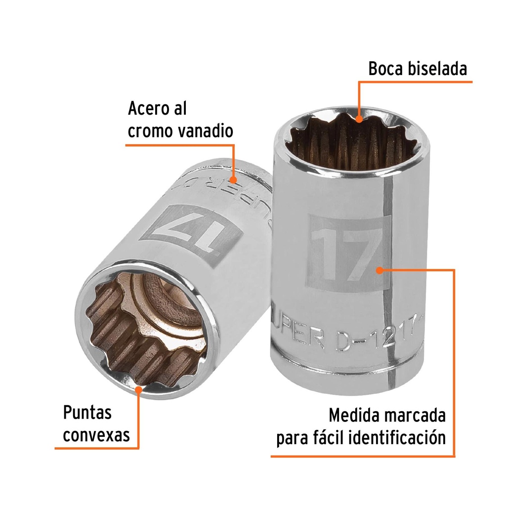 Dado de 17 mm, 12 puntas, cuadro 1/2', Truper