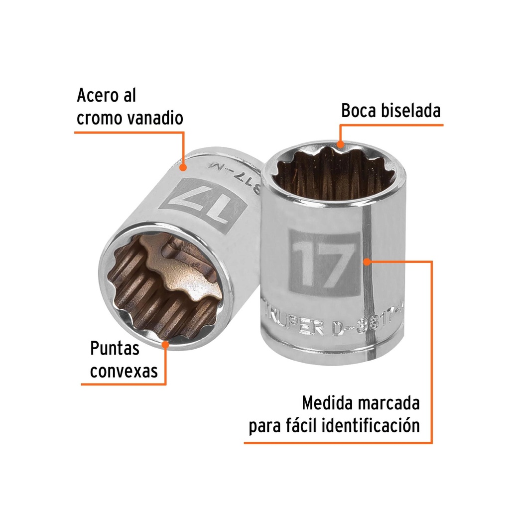 Dado de 17 mm, 12 puntas, cuadro 3/8', Truper