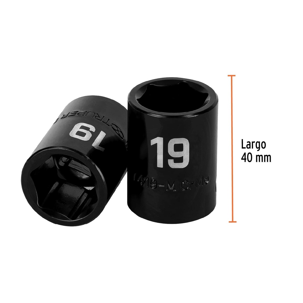 Dado cuadro 1/2' de impacto 6 puntas de 19 mm, Truper