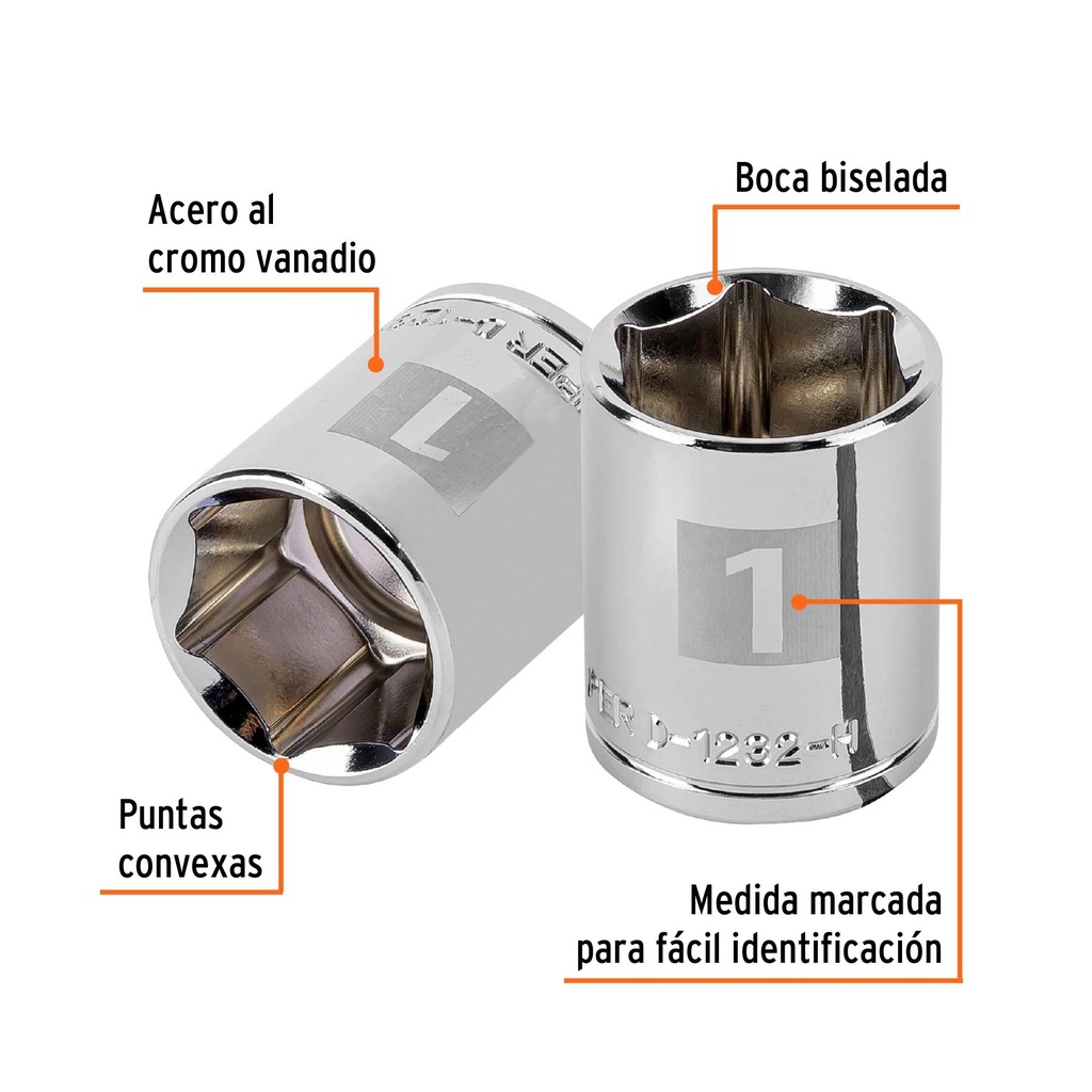 Dado de 1', 6 puntas, cuadro 1/2', Truper