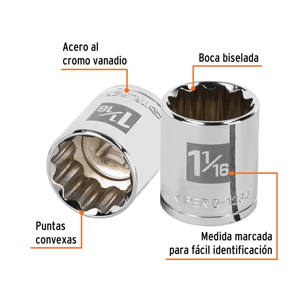 Dado de 1-1/16', 12 puntas, cuadro 1/2', Truper