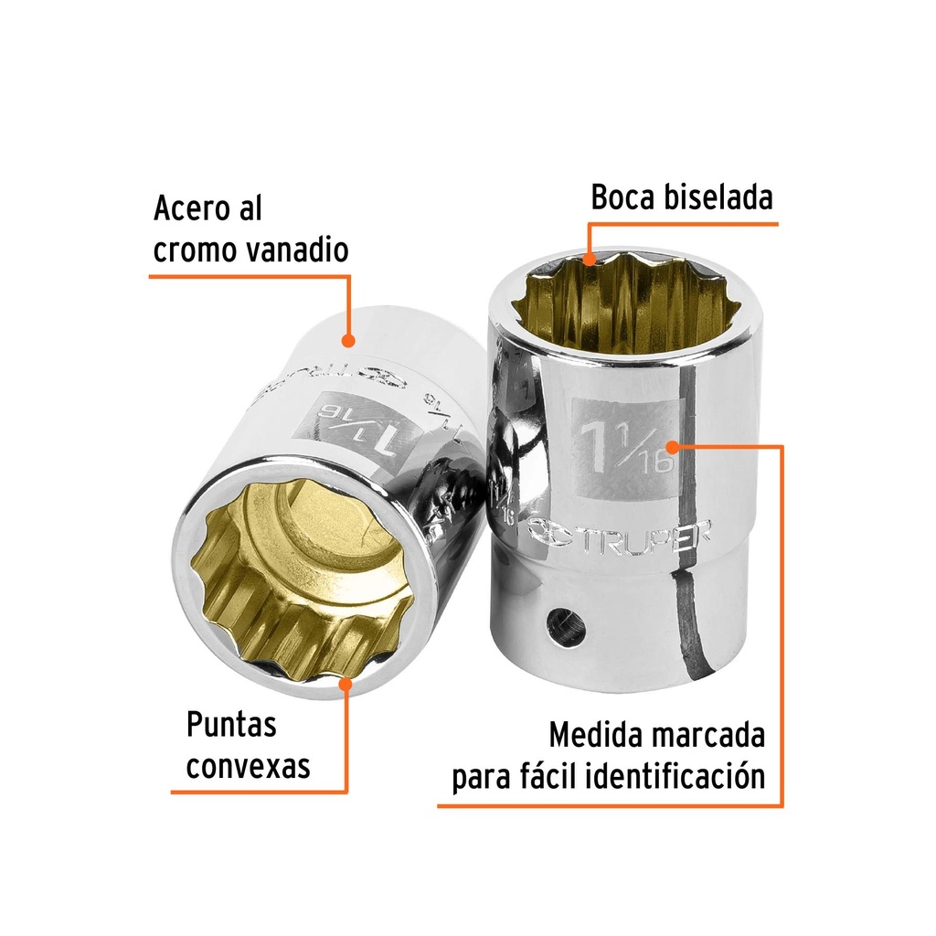 Dado de 1-1/16', 12 puntas, cuadro 3/4', Truper