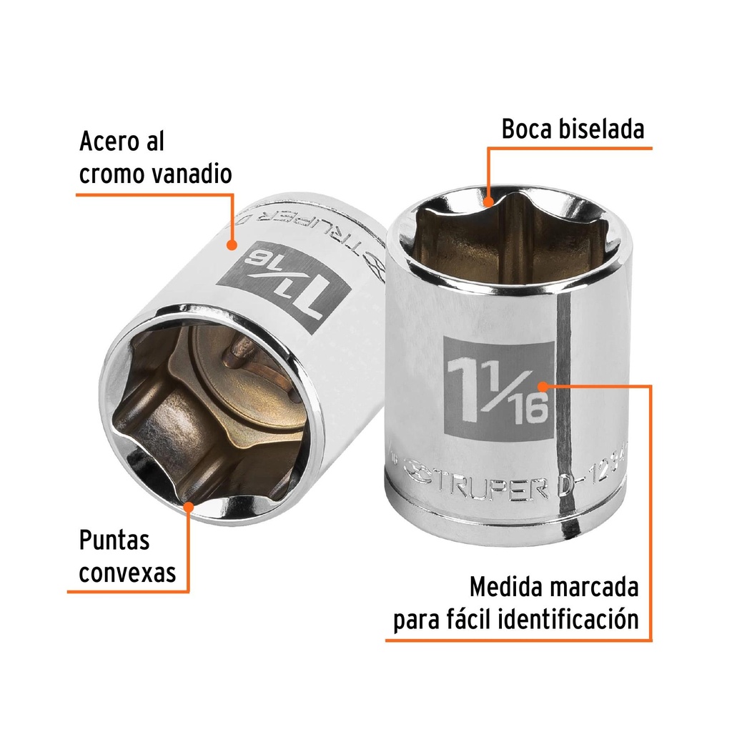 Dado de 1-1/16', 6 puntas, cuadro 1/2', Truper