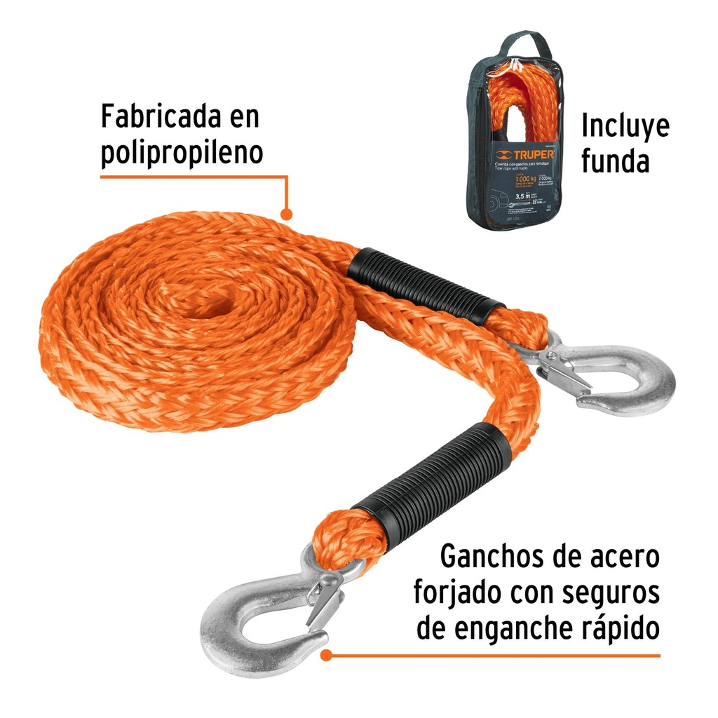 Cuerda para remolque con ganchos 5/8' x 3.5 m, Truper