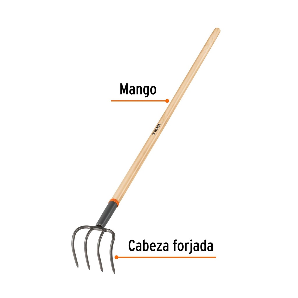 Cultivador forjado de 4 dientes para jardín, mango de 54'