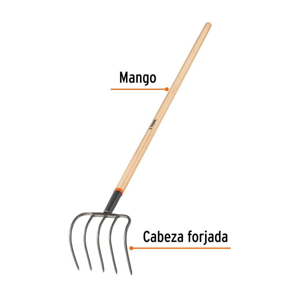 Cultivador forjado para jardín 5 dientes, mango de 60'