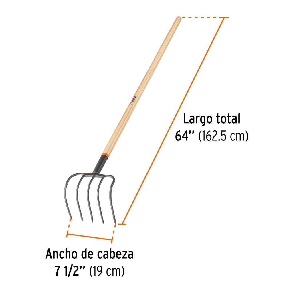 Cultivador forjado para jardín 5 dientes, mango de 60'