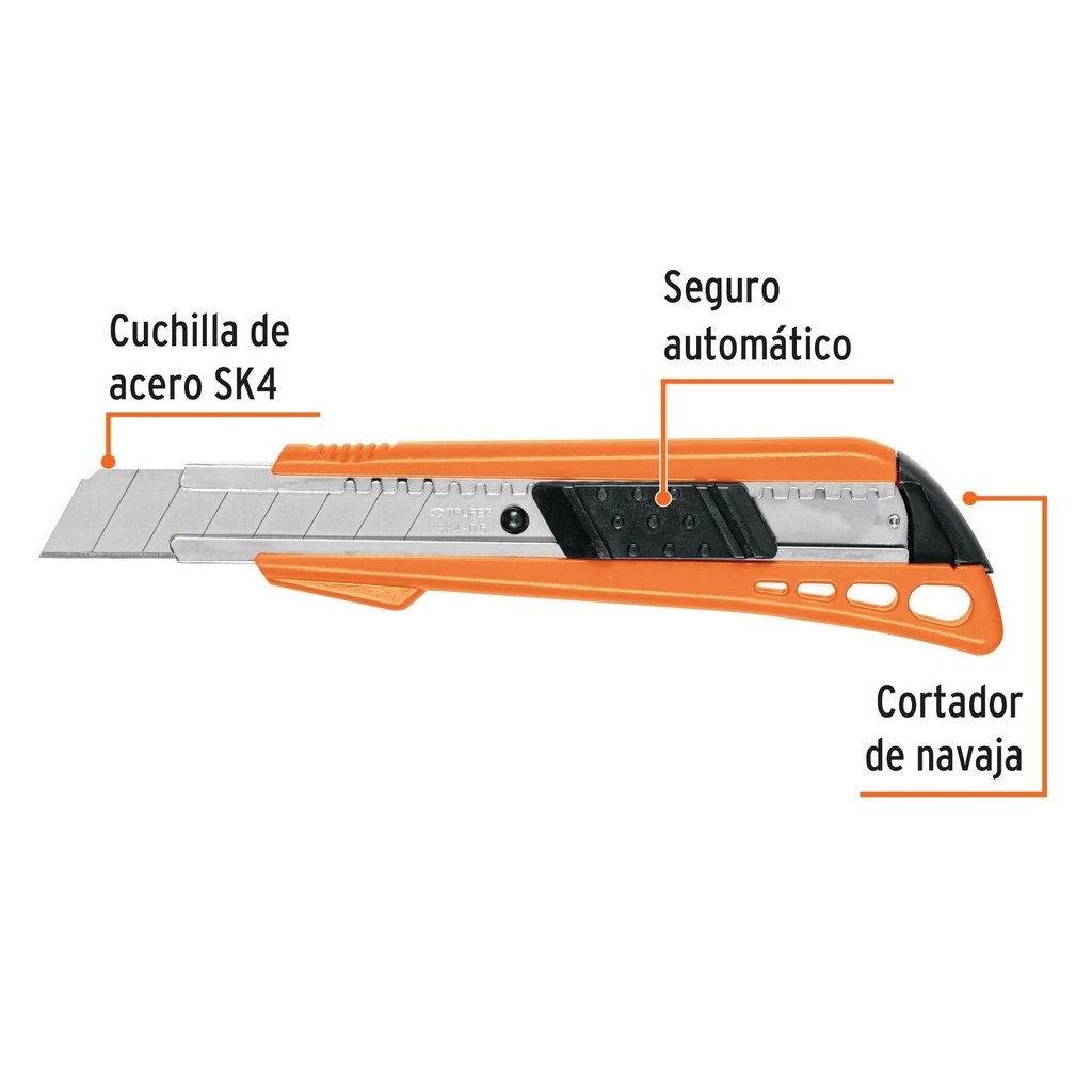 Cutter 18 mm reforzado de plástico con alma metálica, Truper