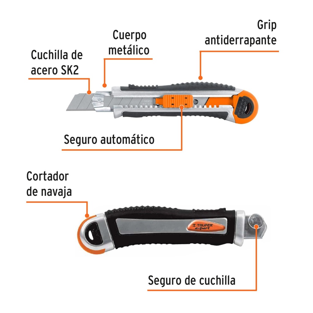 Cutter 18 mm trabajo pesado c/alma metálica y grip, Expert