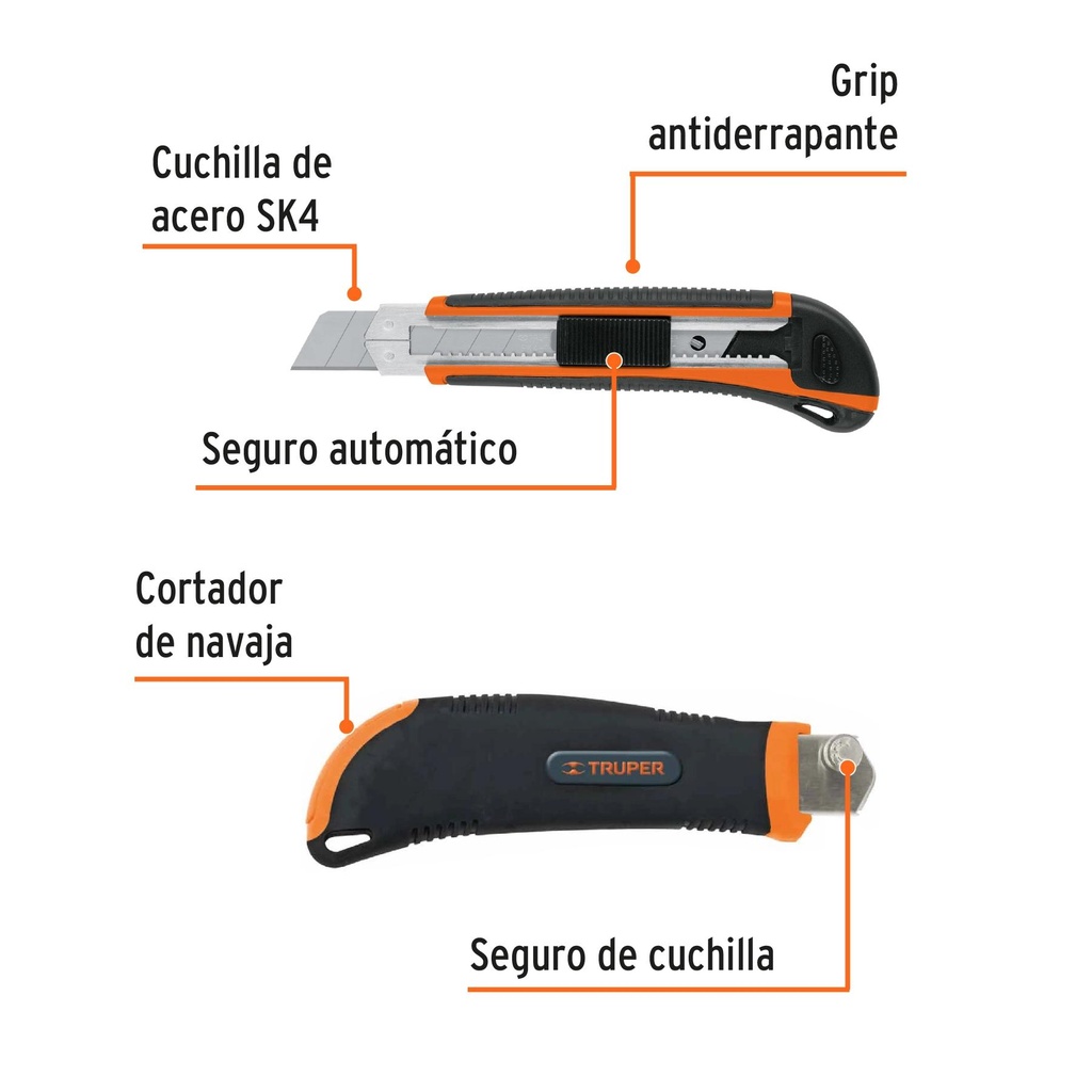 Cutter 25 mm profesional con alma metálica y grip, Truper