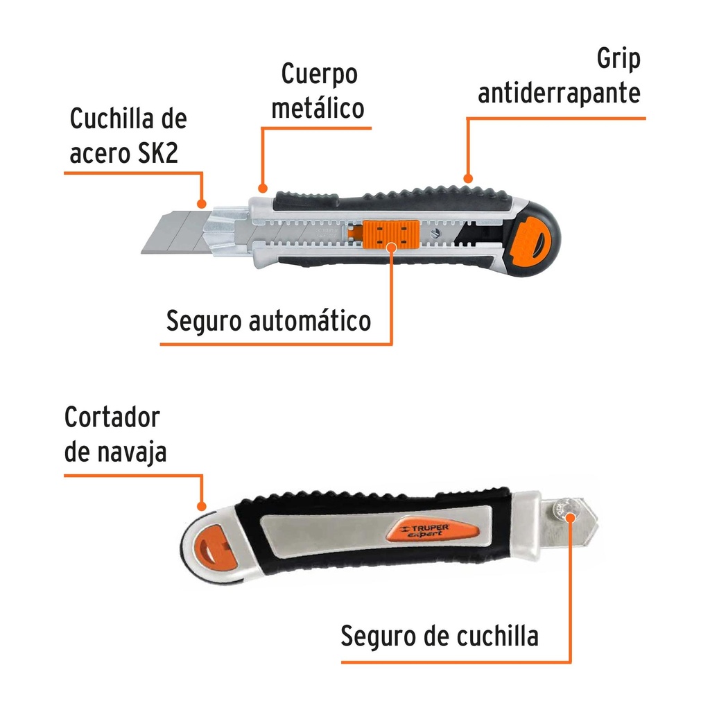 Cutter 25 mm trabajo pesado c/alma metálica y grip, Expert