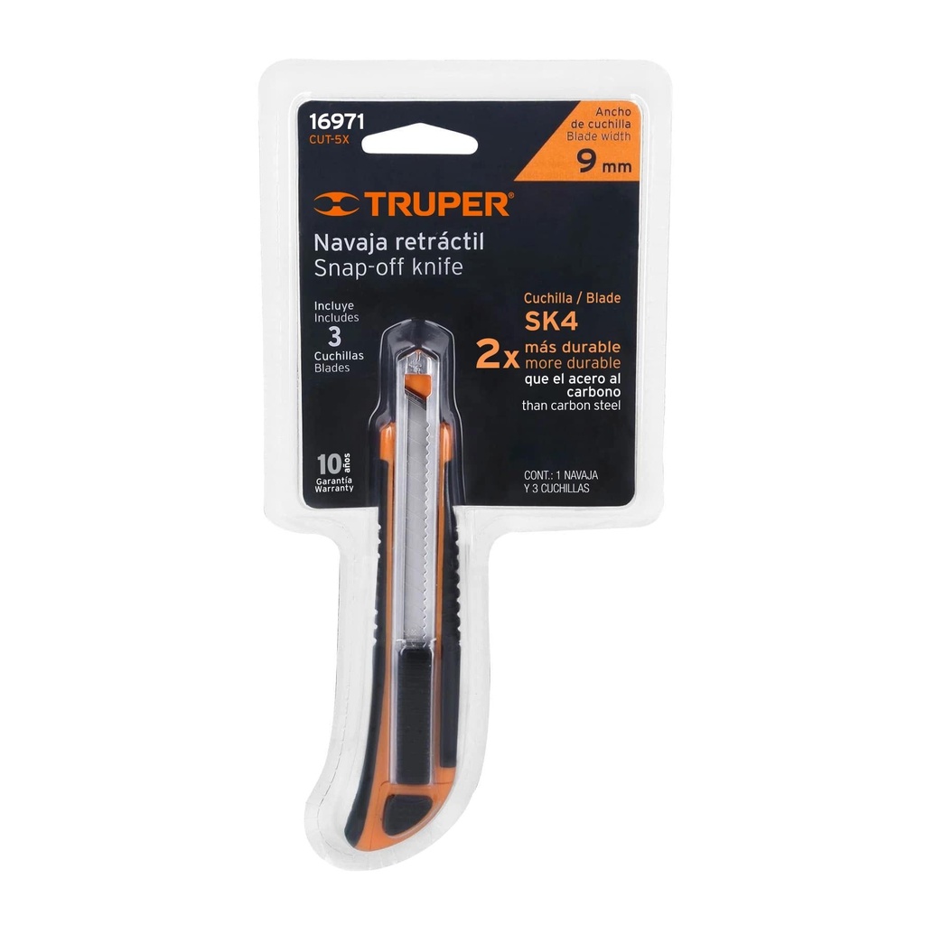 Cutter 9 mm profesional con alma metálica y grip, Truper