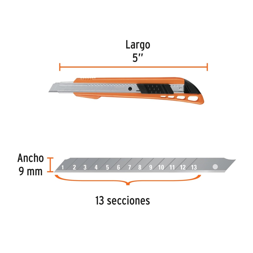 Cutter 9 mm reforzado de plástico con alma metálica, Truper