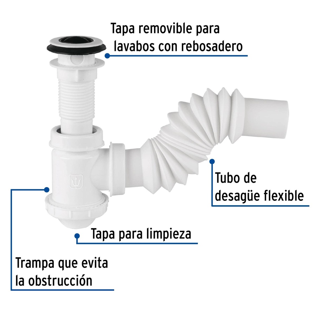 Céspol de bote p/lavabo con contra, polipropileno, 1-1/4'