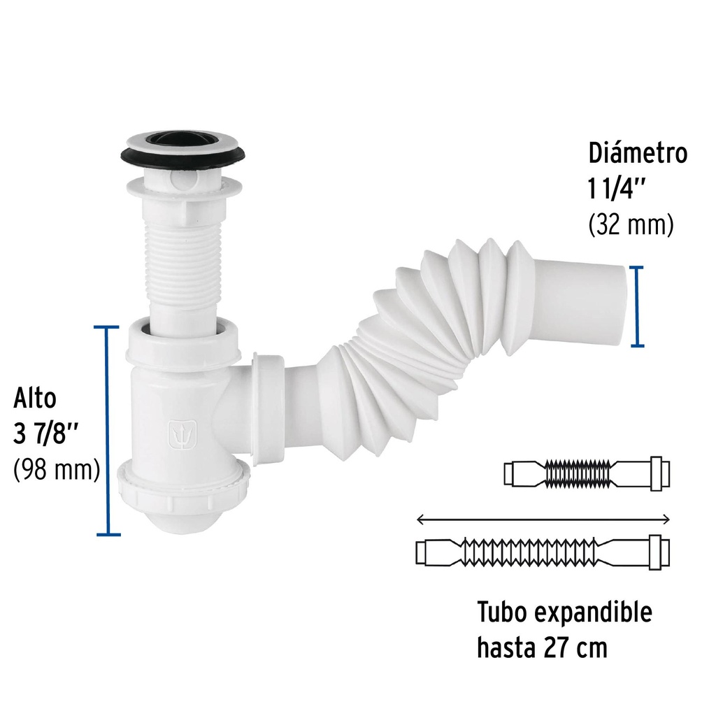 Céspol de bote p/lavabo con contra, polipropileno, 1-1/4'