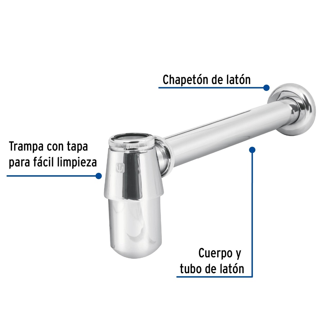 Céspol de bote para lavabo sin contra, cromo, 1-1/4', Foset