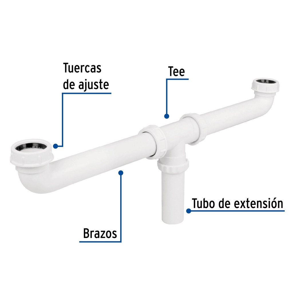 Céspol doble para fregadero, polipropileno, 1-1/2', Foset