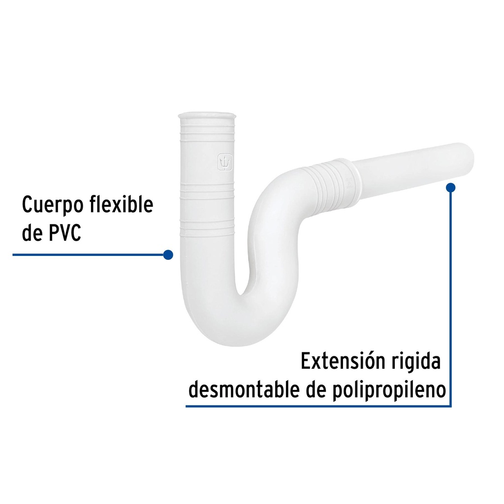 Céspol flexible de PVC de 1-1/4' para lavabo, con extensión