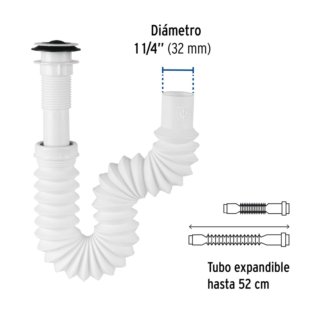 Céspol flexible p/lavabo y fregadero, polipropileno, blanco