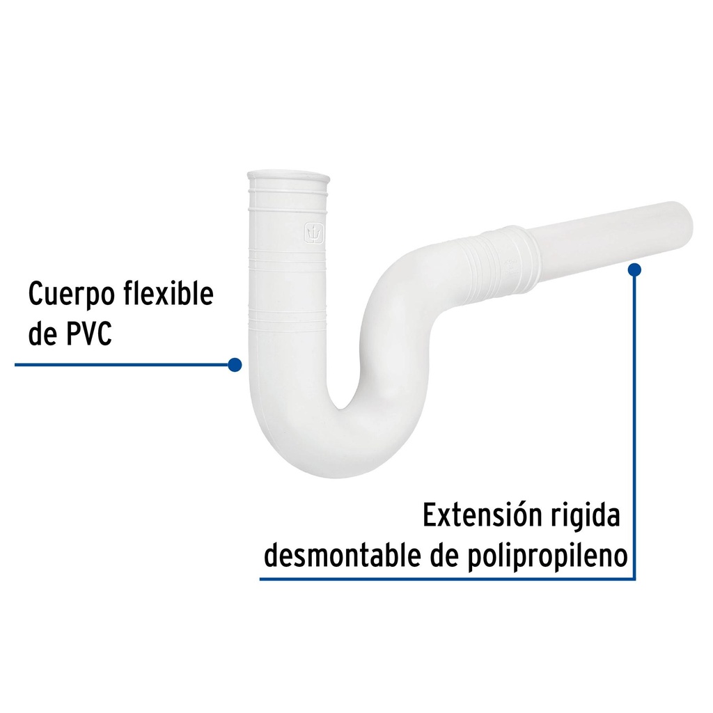 Céspol flexible para fregadero, PVC c/ext 20 cm,1-1/2'