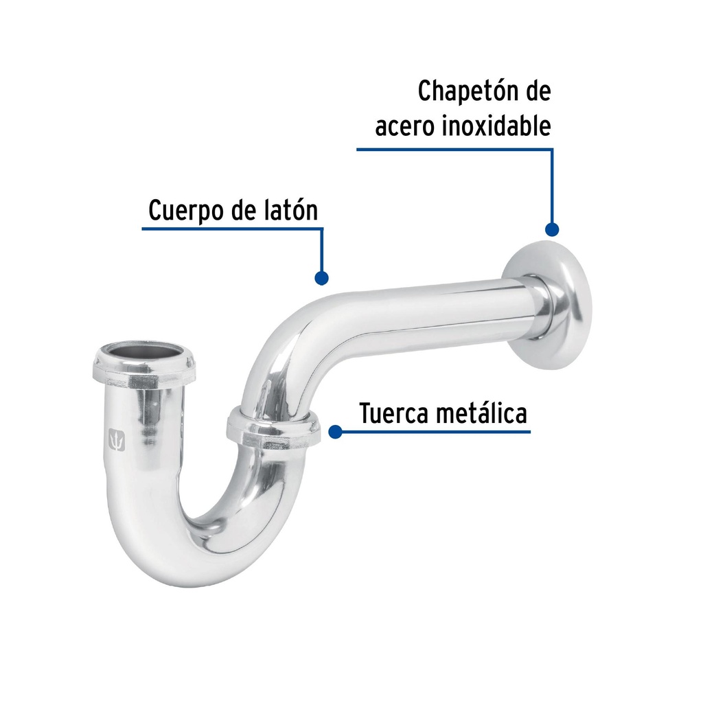 Céspol p/lavabo de latón sin contra, cromo, 1-1/4', Foset