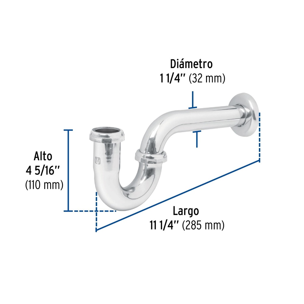 Céspol p/lavabo de latón sin contra, cromo, 1-1/4', Foset