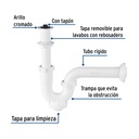 Céspol rígido para lavabo con contra, polipropileno, 1-1/4'